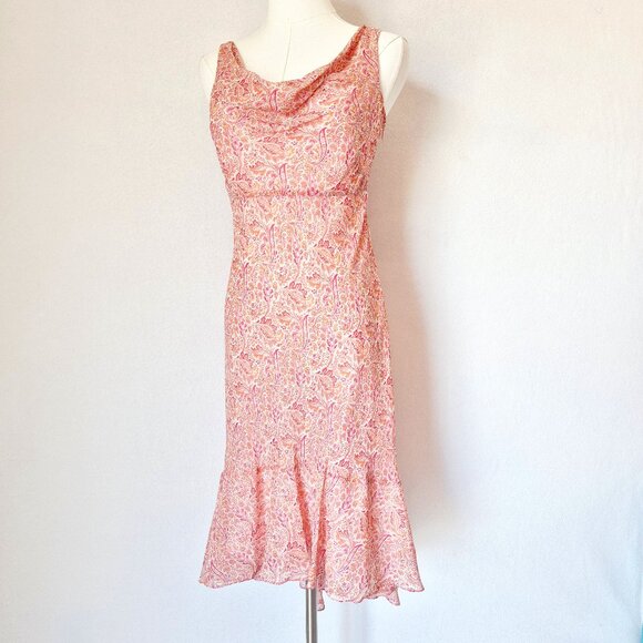 Ann Taylor Factory Dresses & Skirts - Vintage Y2K Ann Tayloy Silk Paisley Cowl Neck Midi Dress Ruffle Sleeveless Pink
